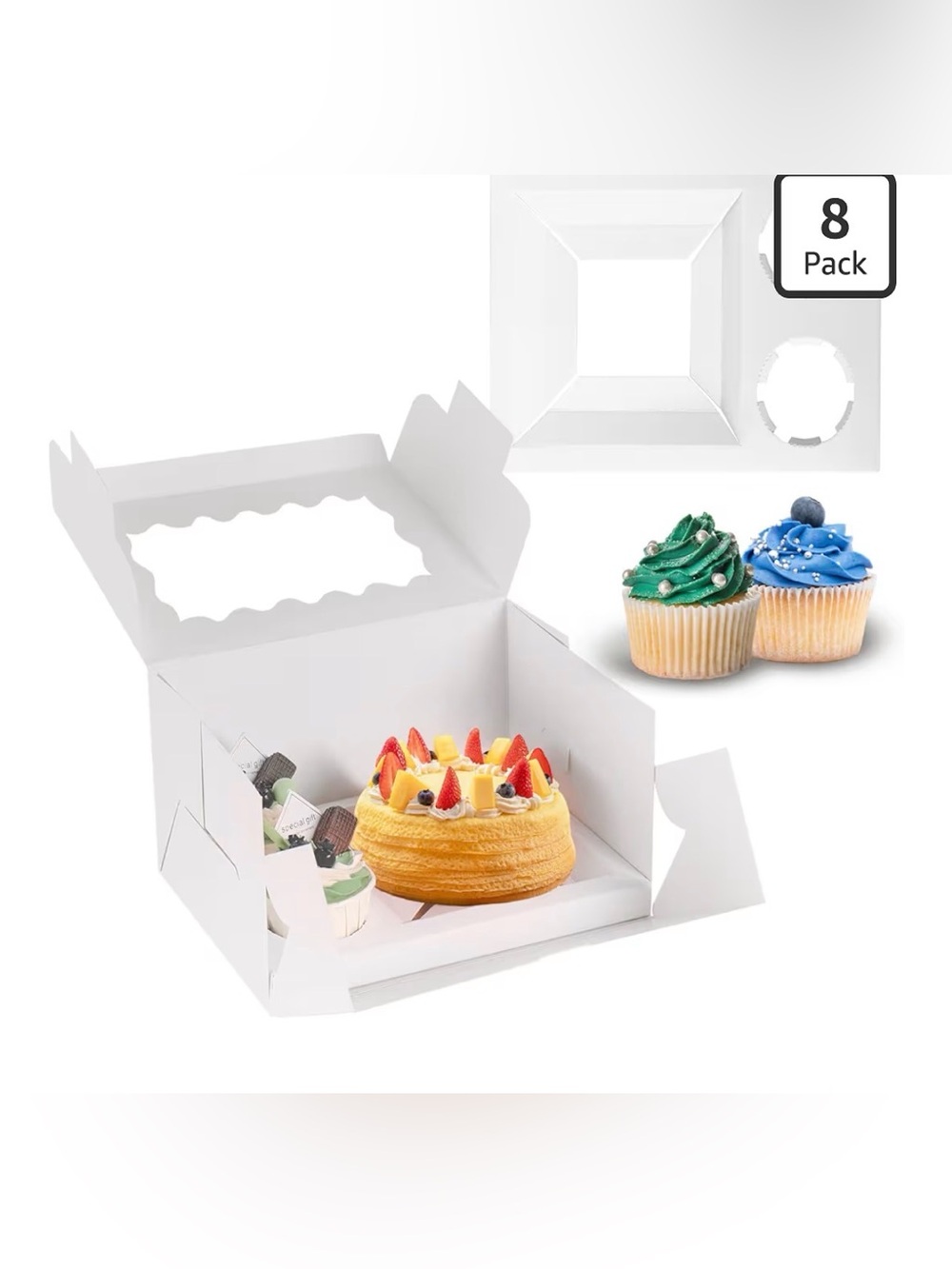 White Cupcake and Pastry Gift Boxes with Window - 8 Pack